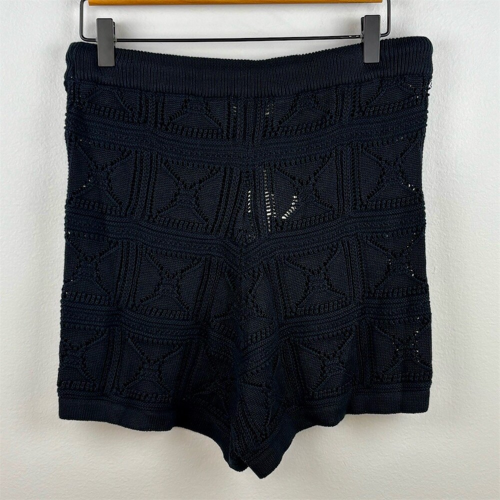 The Drop Lee Crochet Knit Shorts Womens M Black High Waist Drawstring - Picture 2 of 8